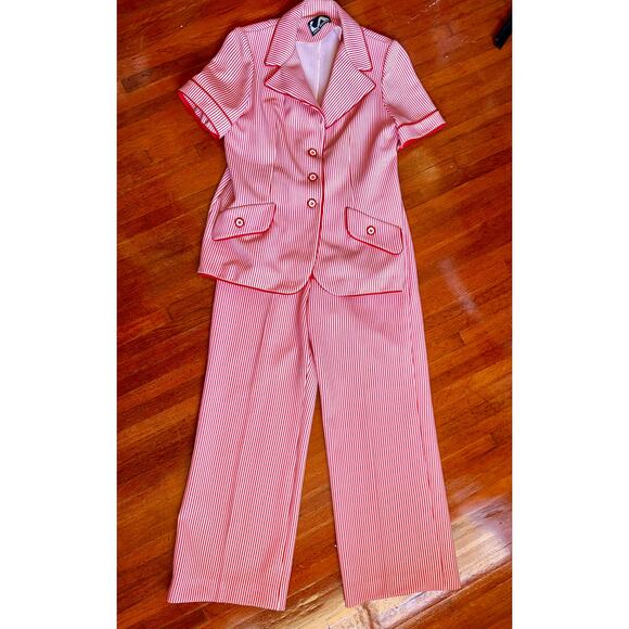 Vintage 70’s Jack Winter Red White Striped Outfit Blouse Pant Set Large Holiday - Picture 1 of 8